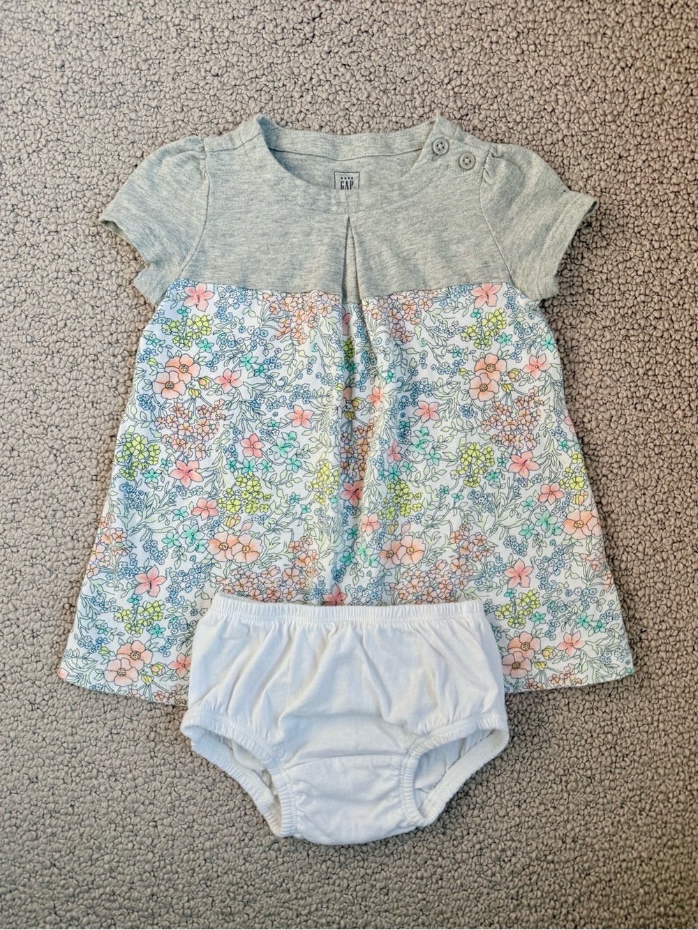 babyGap Girls Gray pleated Floral A-Line Jersey Dress Bloomer Set cotton 6-12M